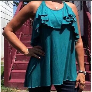 FP BEACH Teal Knit TOP Ruffle Sleeveless Coverup S